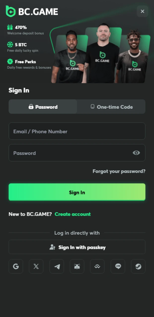 Log in to your BC Game account using the iOS app.