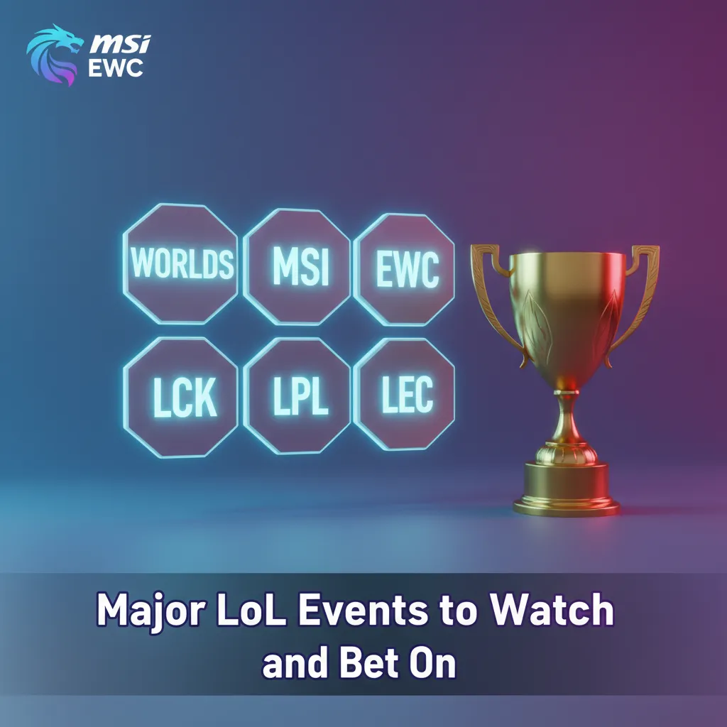 Major LoL events: Worlds, MSI, EWC, and leagues LCK, LPL, LEC; year-round betting; set PKT match alerts.