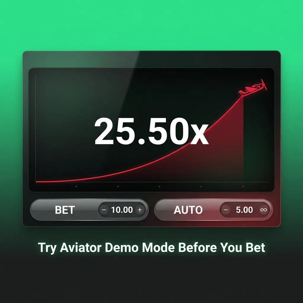 Aviator demo mode interface showing virtual money practice play with crash graph and cash-out controls